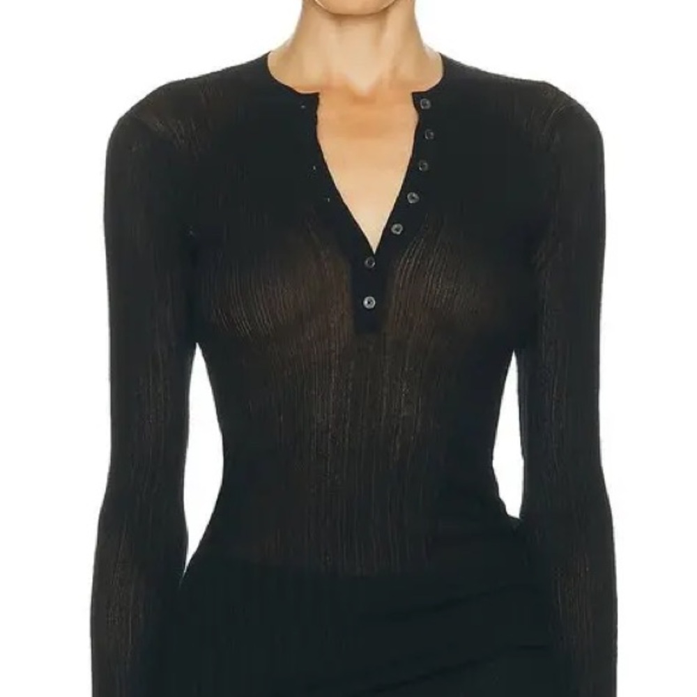 SKIMS Sheer Knit Long Sleeve Henley in ONYX size XS